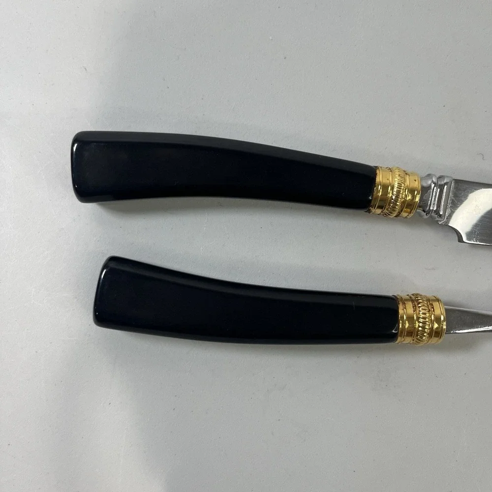 Vintage Glo Hill Carving Set Black Bakelite Gold Stainless Steel Utensils Canada